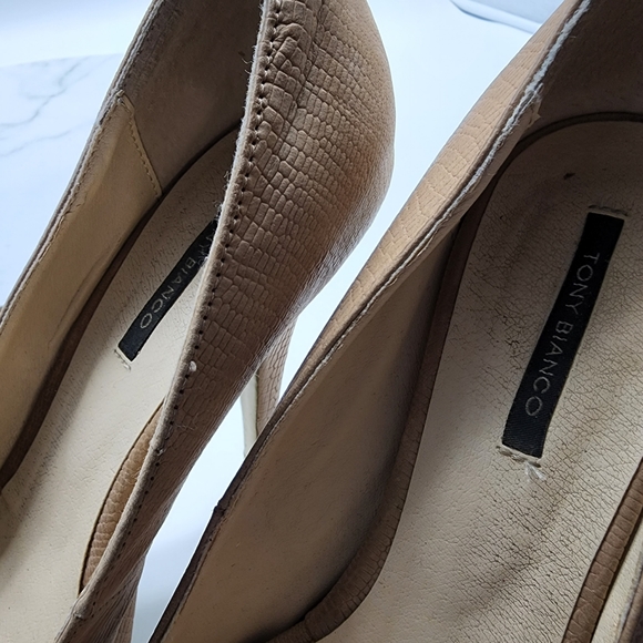 Aus8 Tony Bianco Leather Nude Repilte Emboss Open Toe Platform Heels - Picture 3 of 16